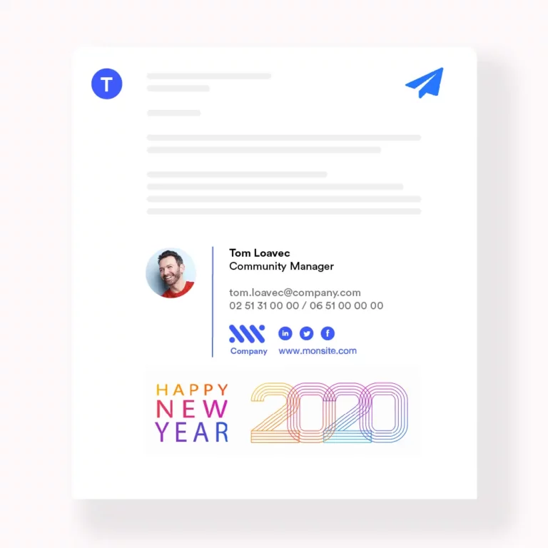 Stratégie de content maketing via une siganture de mail exemple pour les vœux 2020